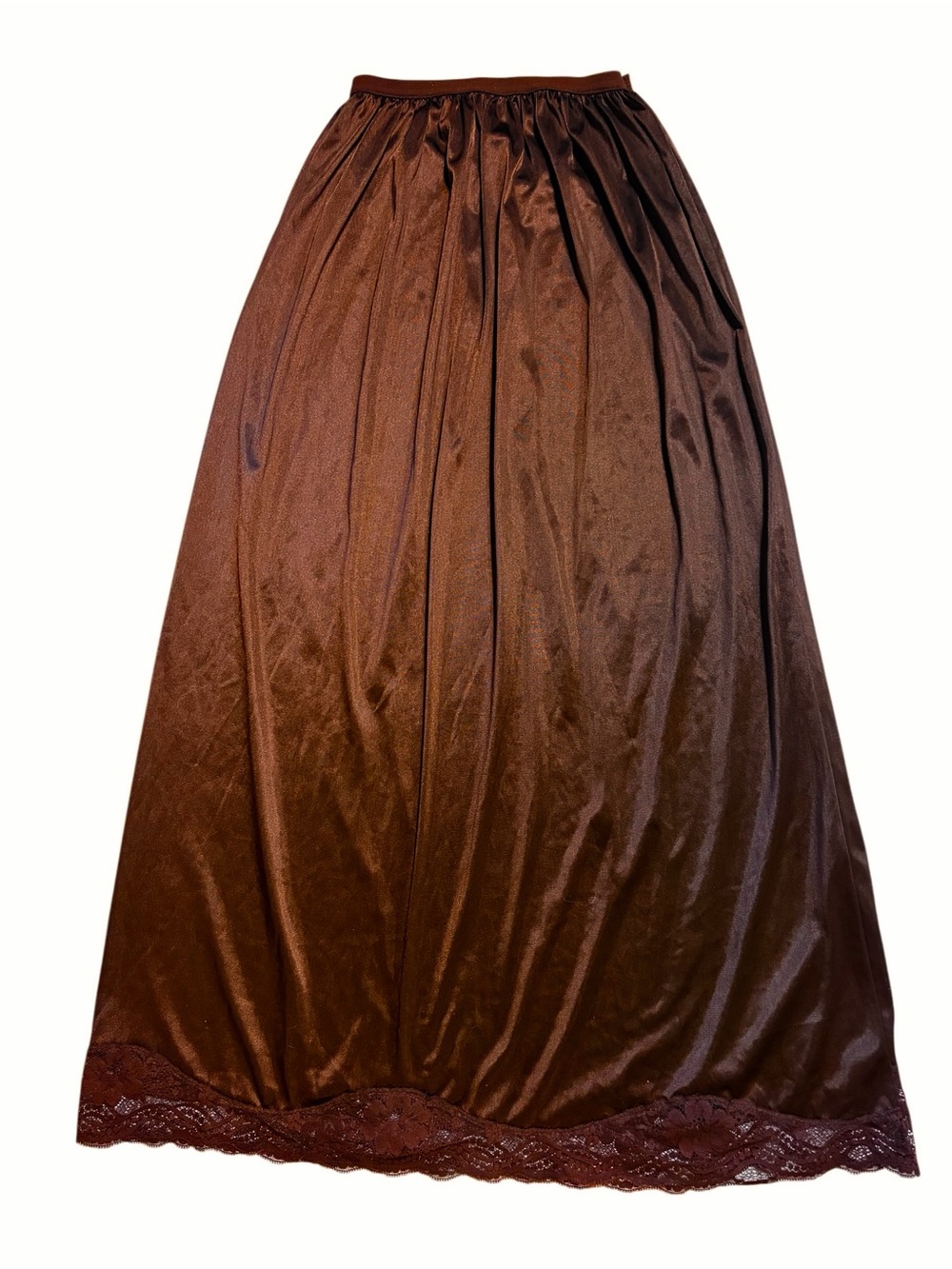 Vintage Maxi Half Slip Chocolate Brown Scalloped Lace Tall